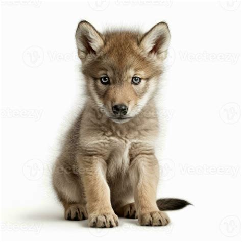 A Baby Wolf On White Background Generative Ai Stock Photo At