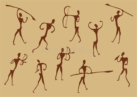 Cave Drawings of Ancient Hunters Stock Vector - Illustration of figures ...