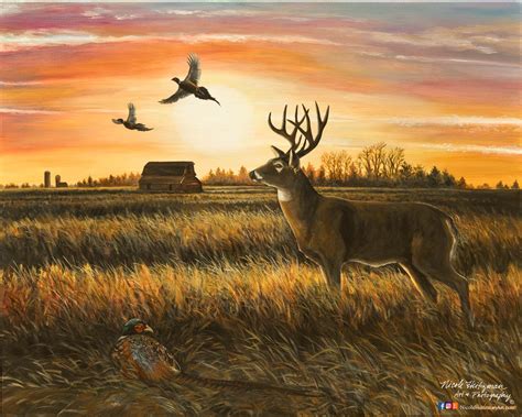 October Skies Whitetail Deer Pheasant Painting Art Father S Day Gift