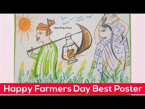 Best Indian Village Farmer Drawing Kisan Diwas Poster Easy Farmers