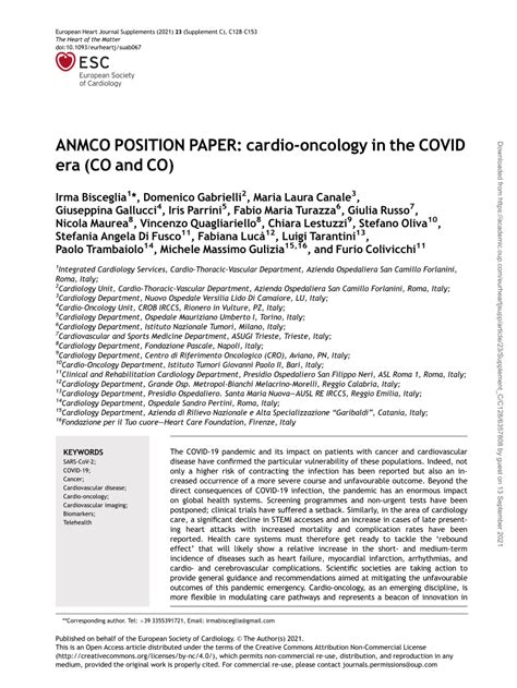 Pdf Anmco Position Paper Cardio Oncology In The Covid 19 Era