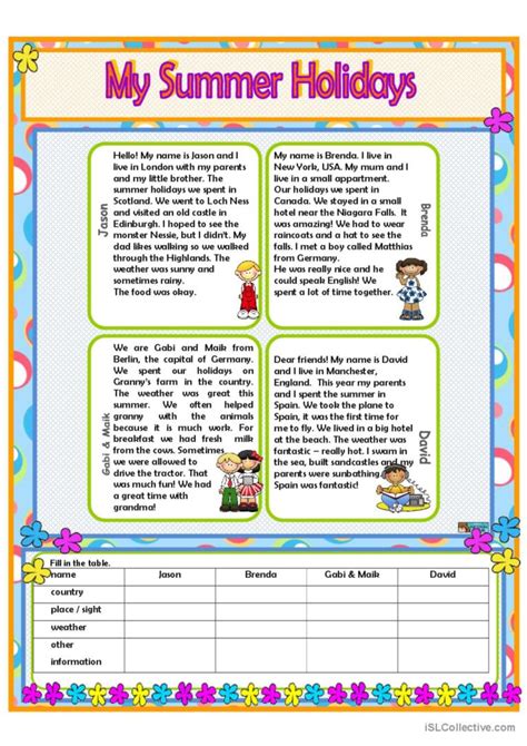 My Summer Holidays Reading For Detai English ESL Worksheets Pdf Doc