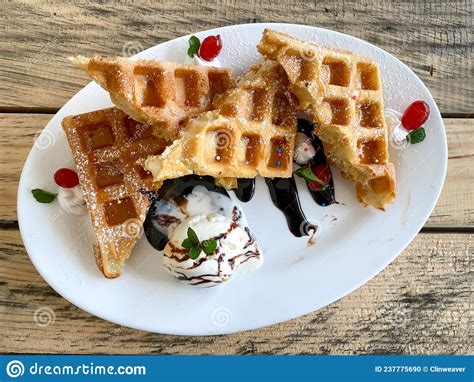 Waffels And Ice Cream Stock Photo Image Of Snack High 237775690