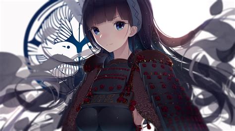 Anime Samurai Blue Eyes Dark Hair Armor Oshiro Project Wallpaper The