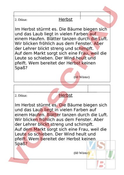 Arbeitsblatt Diktat Im Herbst Deutsch Rechtschreibung