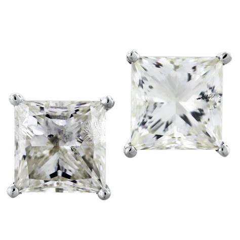 White Gold Princess Cut Diamond 806ctw Stud Earrings For Sale At 1stdibs