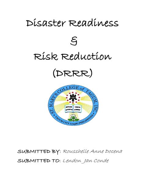 Disaster Readiness And Risk Reduction Drrr Submitted By Submitted To