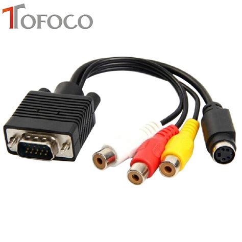 Tofoco Vga To S Video 3 Rca Composite Av Tv Out Converter Adapter Cable Fit For Pc Laptop Hot