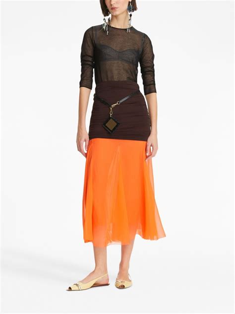 Tory Burch Ruched Silk Midi Skirt Brown Farfetch Tr