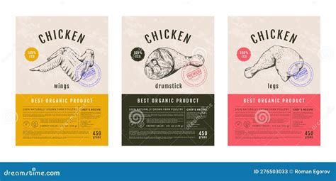 Food Label Design Chicken Retro Package Tag Or Sticker For Poultry