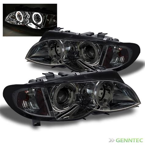 For Smoked 02 05 BMW E46 4Dr Sedan Dual Halo Projector Headlights Lamps L R