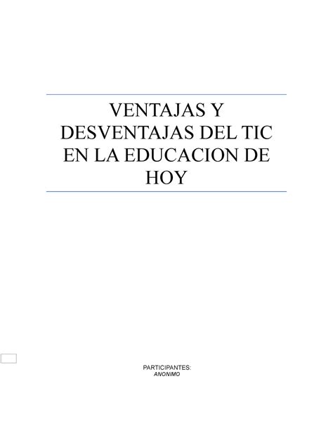 Ventajas Y Desventajasde Las Tic En La Educacion Ventajas Y