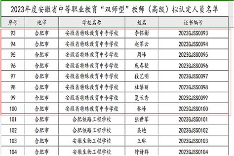 安徽省特殊教育中专学校 校园动态 我校八名教师被认定为高级“双师型”教师