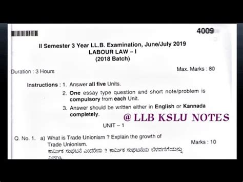 Ll B Labour Law Kslu Question Paper Nd Sem