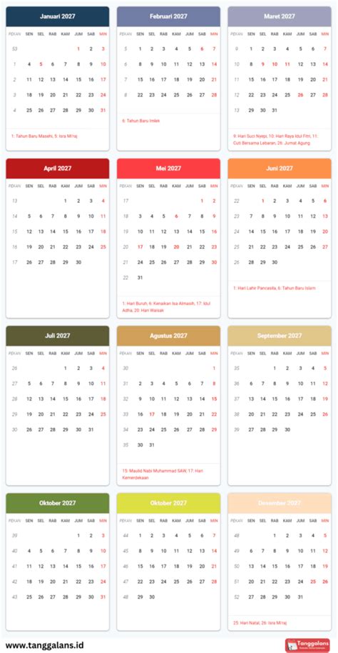 Kalender 2027 Kalender Lengkap Dengan Tanggal Merah