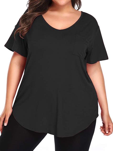 Lumento Women Plus Size Tops Short Sleeve Blouse V Neck Casual Loose