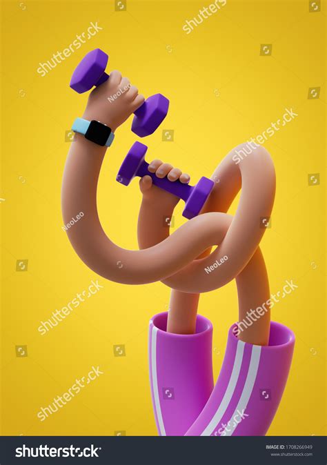 3d Render Flexible Tangled Cartoon Hands Stock Illustration 1708266949