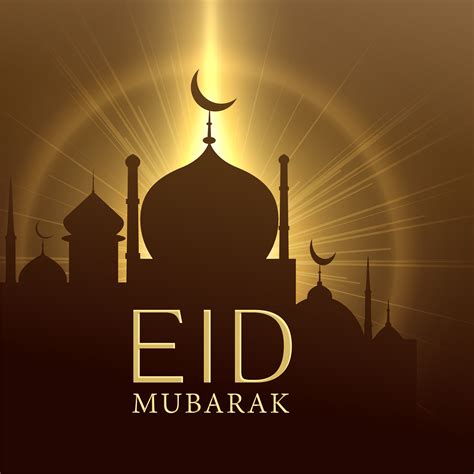 Mosque With Glowing Light Eid Mubarak Greeting Download Free Vector