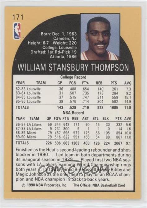 1990 91 Nba Hoops Base 1712 Billy Thompson Should Be 172