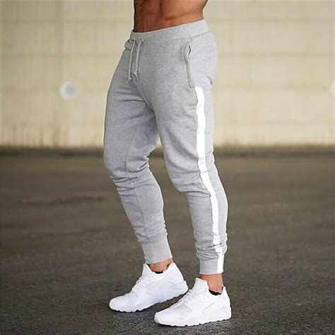 Mens Sweatpants Joggers Trousers Patchwork Drawstring Elastic Waist