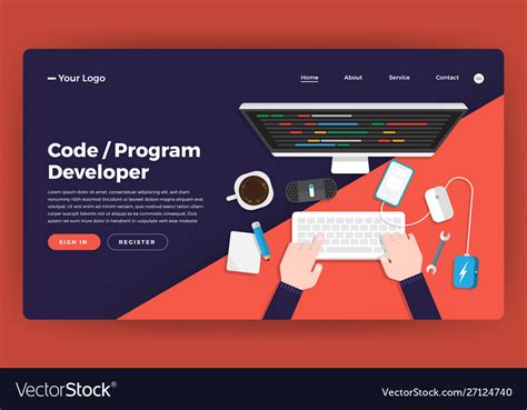 Mock Up Design Website Flat Design Concept Coding Vector Image