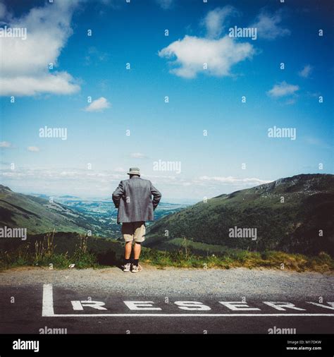 Parking Lot Reserved In Front Of A Landscape Of Mountains Cantal