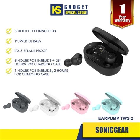 Sonicgear Earpump Tws Wireless Bluetooth Earbuds Playtime Up To