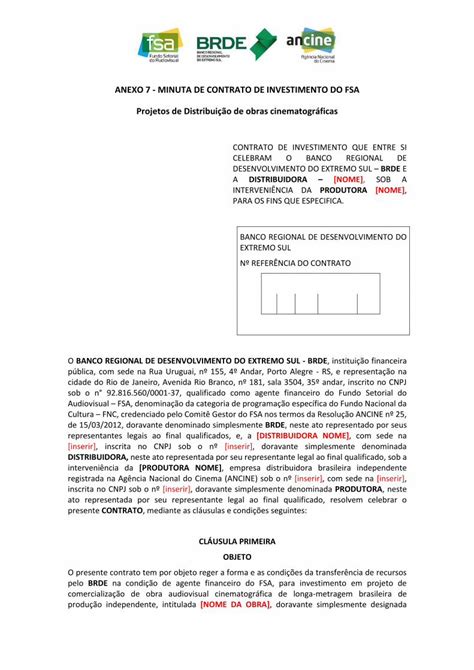 Pdf Anexo Minuta De Contrato De Investimento Do Spcultura