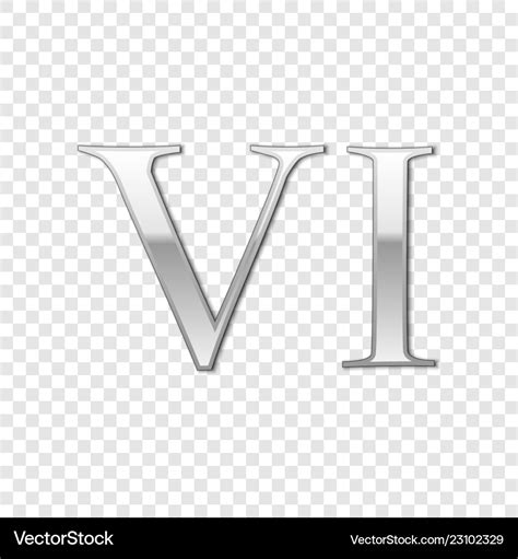 Silver roman numeral number 6 vi six in alphabet Vector Image