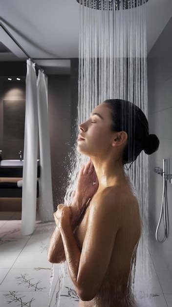 Medium Shot Woman Taking Shower Premium Ai Generated Image