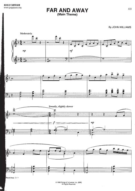 John Williams Far And Away Main Theme 琴譜pdf 香港流行鋼琴協會琴譜下載 ★