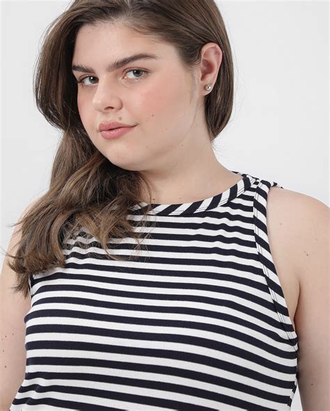 Riachuelo Regata Plus Size Feminina Canelada Listrada Azul Ak Plus