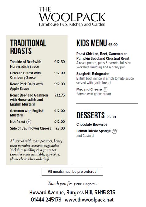 Takeaway Menu The Woolpack