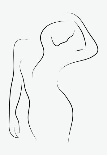 Stylized Nude Female Body In The Form Of A Linear Vector Image