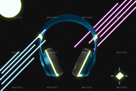 Neon Headphones Mockup Mockup Neon Design