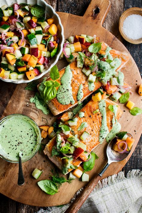 Green Goddess Salmon With Peach Salad The Original Dish