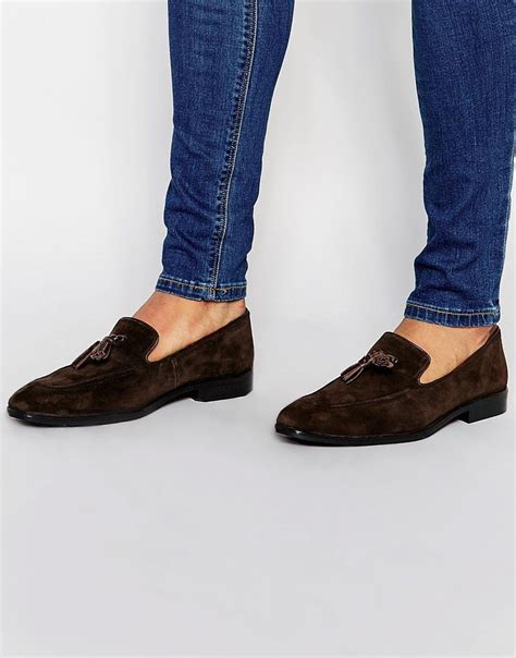 Asos Loafers In Brown Suede With Tassel At