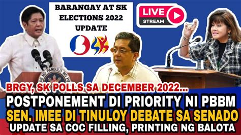 Live Barangay Sk Election Update Postponement Di Priority Ni Pbbm