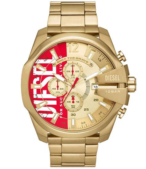 Diesel Mens Mega Chief Chronograph Gold Tone Stainless Steel Round