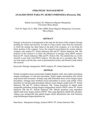 Sm Rahma Arya S Hapzi Ali Strategic Management Swot Analysis