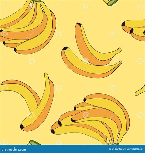 Vector Seamless Vector Repeat Pattern With Tossed Bananas On Yellow