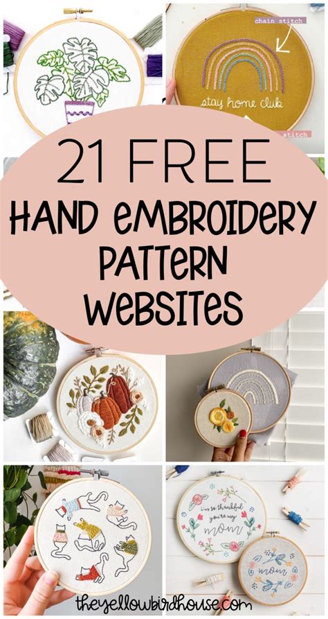 Hand Embroidery Patterns With Text Overlay That Says 21 Free Hand