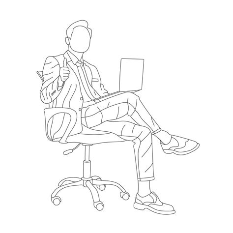 Man Sitting On A Chair Line Art With White Background Illustration