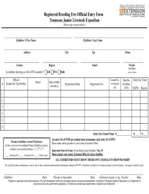 Fillable Online Registered Breeding Ewe Official Entry Form Tennessee