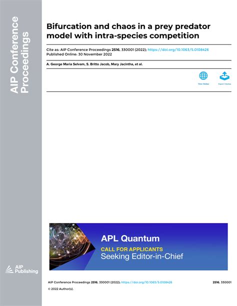 PDF Bifurcation And Chaos In A Prey Predator Model With Intra Species