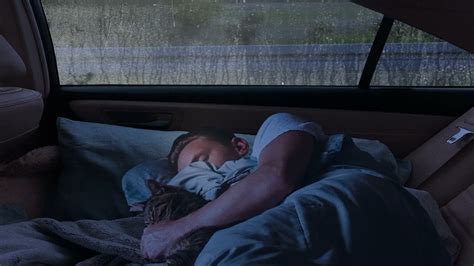 Sleep Immediately On The Backseat Of A Car Running With Rain On Car