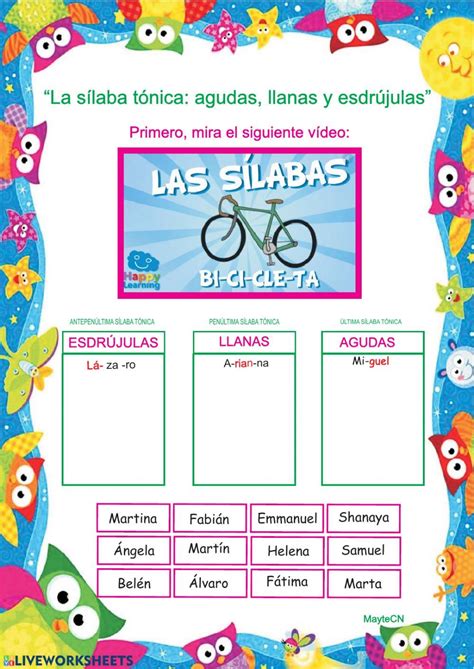 Palabras agudas llanas y esdrújulas activity Palabras agudas