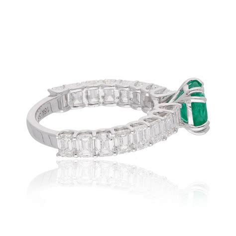 Customizable Natural Emerald Gemstone Ring Emerald Cut Diamond 18 Karat