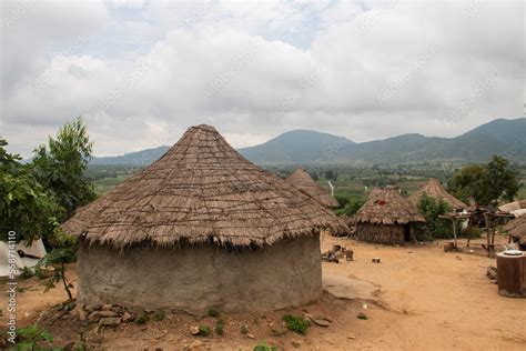 African village in Nigeria near capitol city of Abuja. Traditional ...