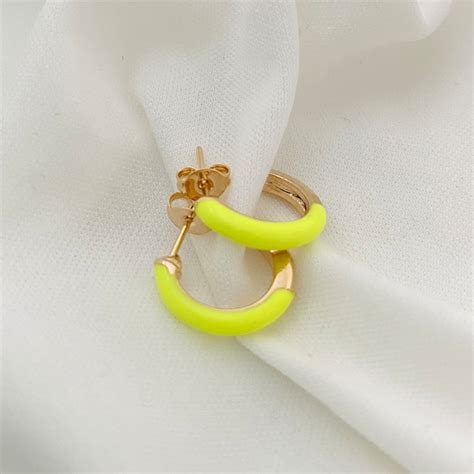 Neon Enamel Hoop Earrings Colorful Huggie Hoops Small Enamel Etsy